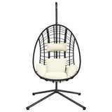 Hanging Egg Chair with Stand Beige Rattan and Steel 4007411