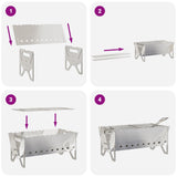 Camping Fire Pit 42 x 22 x 18 cm Stainless Steel Silver 42028478