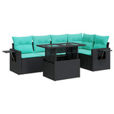 6 Piece Garden Sofa Set with Cushions Black Poly Rattan Acacia 3326478