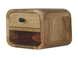 Solid Wood Extra Mini Curved Oak-ish Bedside with Open Slot, 1 Drawer, 1 Shelf, Brown B2743P403488