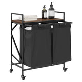 Laundry Basket 2 Compartments with Wheels Brown Oak 859099