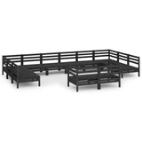 ZNTS 12 Piece Garden Lounge Set Black Solid Wood Pine 3083498