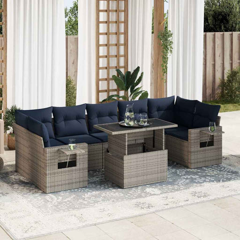 8 Piece Garden Sofa Set with Cushions Grey Poly Rattan Acacia 3326442