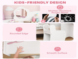 Kids Dressing Table with Mirror, Stool, Kids Vanity Table with Shelves, for Ages 3-8 Years, White T3398P422176