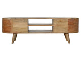 Solid Wood Rounded Entertainment Unit, 4 Drawers, 2 Shelves, Brown B2743P403490