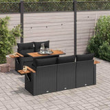 6 Piece Garden Sofa Set with Cushions Black Poly Rattan Acacia 3327548