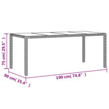 Garden Table with Glass Top Black 190x90x75 cm Poly Rattan 365537