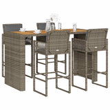5 Piece Garden Bar Set with Cushions Grey Poly Rattan Acacia 3328903