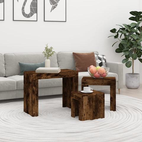 ZNTS Nesting Coffee Tables 3 pcs Smoked Oak Engineered Wood 815984