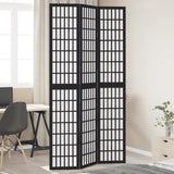 Room Divider 3 Panels Black Solid Wood Paulownia 358768