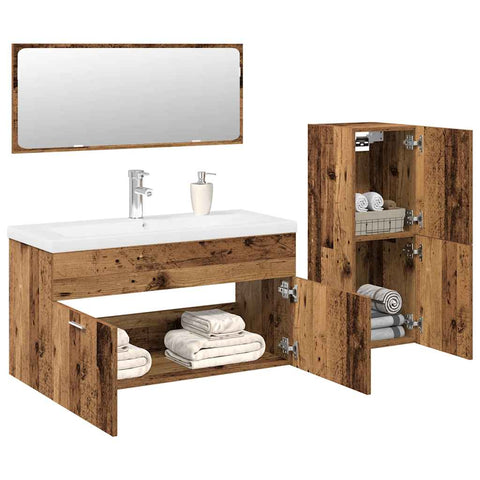 ZNTS 4 Piece Bathroom Furniture Set Old Wood Engineered Wood 3328917