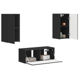 TV Cabinet Set Wall-mounted 2 pcs Black Engineered Wood 3408962