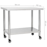 ZNTS Kitchen Work Table with Wheels 80x60x85 cm Stainless Steel 51636