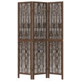 Room Divider 3 Panels Dark Brown Solid Wood Paulownia 358654