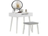 Dressing Table with Mirror and Stool, Vanity Makeup Desk Set with 2 Drawers, Cushioned Stool and T3398P378743