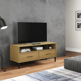 TV Cabinet with Metal Legs Brown Solid Wood Pine OSLO 351024