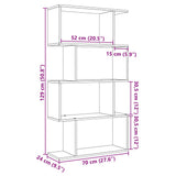 Room Divider Bookcase 4-Tier White 70x24x129 cm Engineered Wood 858102