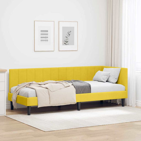 Corner Bed Frame with Headboard Yellow 80 x 200 cm Velvet 42016334