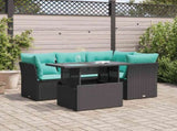 5 Piece Garden Sofa Set with Cushions Black Poly Rattan Acacia 3326148