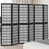 Room Divider 6 Panels Black Solid Wood Paulownia 358777