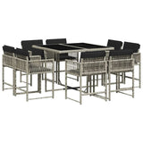 9 Piece Garden Dining Set with Cushions Light Grey Poly Rattan 3211559