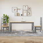 ZNTS 3 Piece Dining Set Panama Grey Solid Wood Pine 3345201