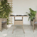 Garden Table with Glass Top Beige 80x80x75 cm Poly Rattan 365523