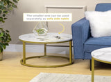 Coffee Table Set of 2, Round Nest of with Faux Marble Tabletop and Metal Frame, Modern Side T3398P343060