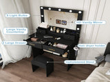 Makeup Vanity Desk with 9 Hollywood Bulbs,with a large mirror, featuring 4 drawers and 1 open W1196P519991