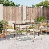 Garden Dining Set Beige chairs and cushions, Black table PE Rattan 3213626
