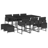 11 Piece Garden Dining Set with Cushions Black Poly Rattan 3211327