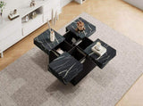 Modern square coffee table with marble look, Centre Tea Table with 4 Sliding Drawers, Coffee End N605P375112B