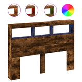 Headboard Cabinet with LED Smoked Oak 140x17x102 cm 839200
