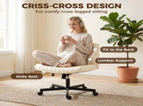 Imitation Linen Criss Cross Legged Desk Chair, Armless Office Chair with Wheels T3398P550271
