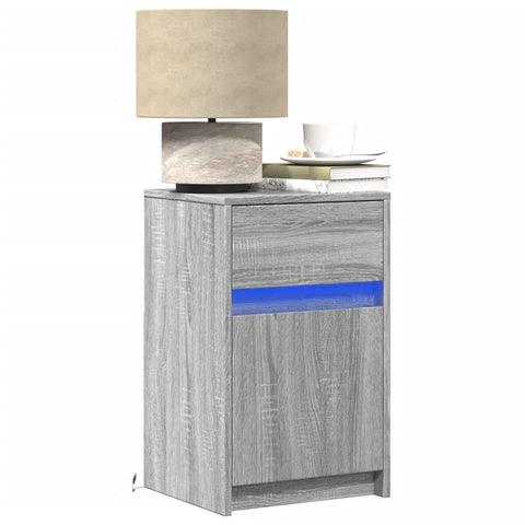 ZNTS Bedside Cabinets with LED Lights 2 pcs Grey Sonoma Engineered Wood 852009