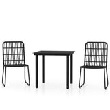 Dining Set Black Powder-coated steel, glass, PE rattan 3099167