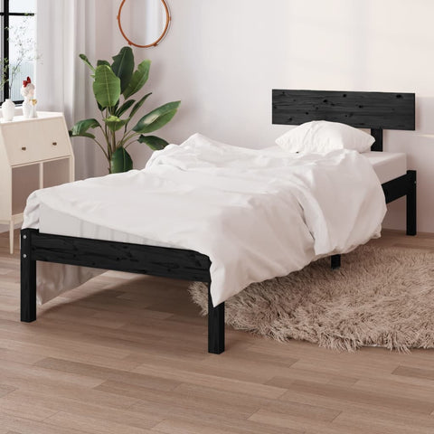 Bed Frame without Mattress Black Solid Wood 90x200 cm 810136