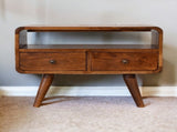 Solid Wood Mini Chestnut Curved Media Unit, 2 Drawers and Open Slot, Dark Brown B2743P402944