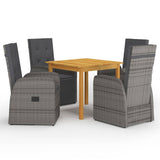 5 Piece Garden Dining Set with Cushions Grey Poly Rattan 3095277