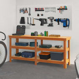 Work Bench with Shelf with Storage Wax Brown Solid Pine Wood 858259