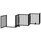 Dog Gate with Door Foldable 6 Panels Black 300 cm Poplar Wood 352189