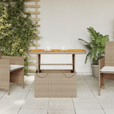 Garden Table Beige 90x55x71 cm Poly Rattan and Acacia Wood 368277