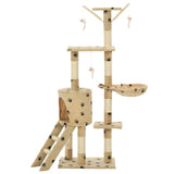 Cat Tree with Sisal Scratching Posts 138 cm Beige Paw Prints 170581