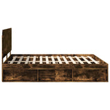 Bed Frame Smoked Oak 200 x 200 cm Solid Pine Wood 3412447