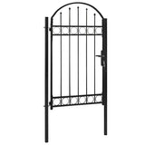 Fence Gate ASSEN with Arched Top Steel 102x175 cm Black 143087