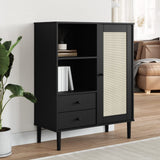 Highboard SENJA Rattan Look Black 90x40x112 cm Solid Wood Pine 358057