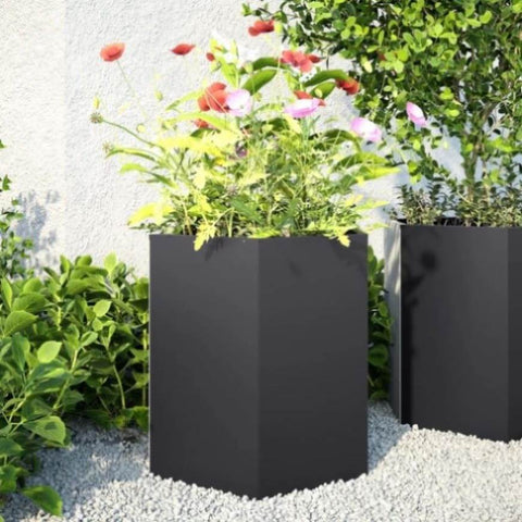 ZNTS Garden Planter Black Hexagon 46x40x45 cm Steel 851108