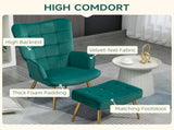 Modern Armchair with Footstool, Upholstered Accent with Ottoman, Steel Legs, Velvet Wingback T3398P377943