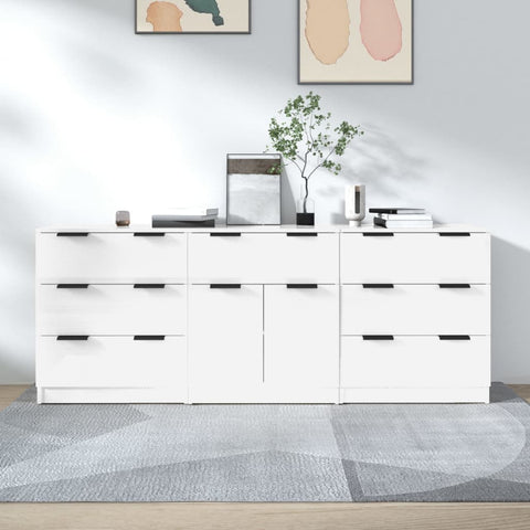 ZNTS 3 Piece Sideboards High Gloss White Engineered Wood 3115800