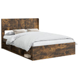 Bed Frame with Storage and Headboard Smoked Oak 140 x 190 cm 3414215